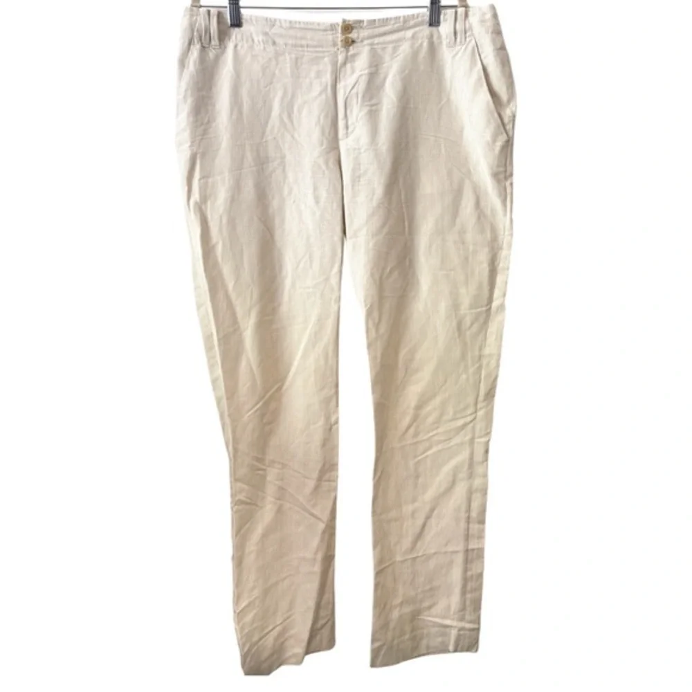 Banana Republic silk and linen Pinstriped‎ cream Ryan Fit pants 14